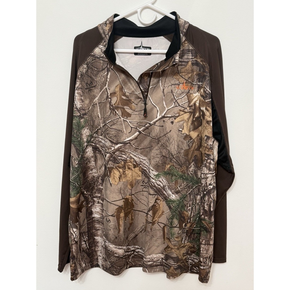 Habit Realtree Xtra Camo Scent Brown 1/4 Zip Pullover Shirt XL Hunting Outdoors